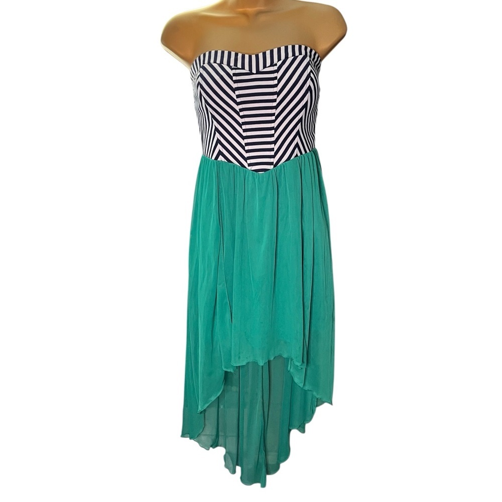 Speechless Strapless High-Low Dress Chevron Green Combo Size L Juniors